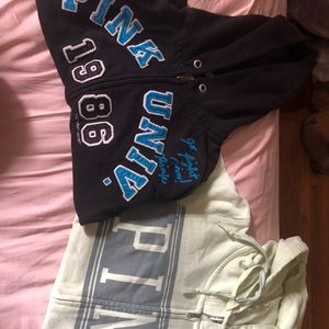 Two victoria secret’s pink sweatshirts.